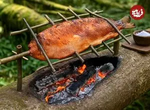 ببینید| غذای روستایی در آمریکا؛ صید ماهی و کباب کردن آن روی آتش