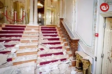 تصاویر خسارت حمله هوایی به کاخ سعد آباد؛ کاخ سبز آسیب سازه‌ای دید