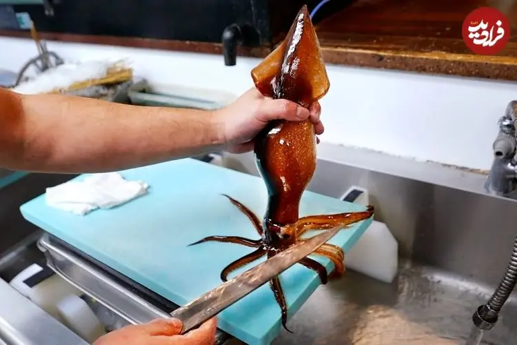 ببینید| غذای خیابانی در ژاپن؛ تهیه ساشیمی با ماهی مرکب در توکیو