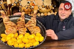 ببینید| غذای روستایی در آذربایجان؛ پخت یک غذای سنتی با ران بره و سیب زمینی