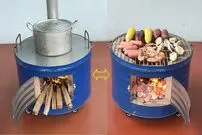 ببینید؛ نحوه درست کردن یک اجاق و کباب پز هیزمی خلاقانه با بشکه قدیمی 