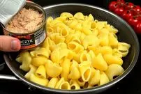 ببینید| طرز تهیه یک پاستا ساده و جدید با تن ماهی