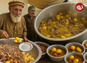 ببینید؛ غذای خیابانی در افغانستان؛ پخت غذای سنتی رش با گوشت بره و سیب زمینی