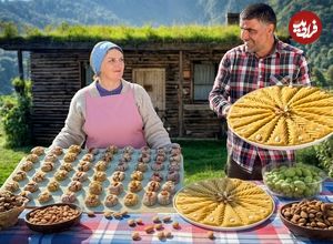 ببینید| غذای روستایی در آذربایجان؛ برداشت بادام و پخت یک حلوای خاص با آن