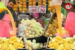 ببینید| غذای خیابانی در پاکستان؛ تهیه آب پرتقال و آب لیمو شیرین در کراچی