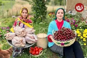 ببینید| غذای روستایی در ایران؛ پخت مرغ بریان با آلبالو پلو همراه با سالاد شیرازی