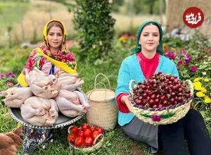 ببینید| غذای روستایی در ایران؛ پخت مرغ بریان با آلبالو پلو همراه با سالاد شیرازی
