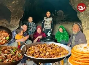 ببینید| غذای روستایی در افغانستان؛ پخت نان و خوراک مرغ در غار توسط خانواده افغان
