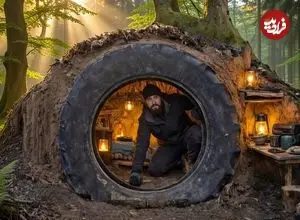 ببینید| ساخت پناهگاه مخفی داخل لاستیک قدیمی تراکتور و در دل جنگل های آلمان