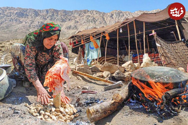 (ویدئو) کباب کردن مرغ زیر قابلمه به سبک بانوی خوش سلیقه عشایر ایرانی