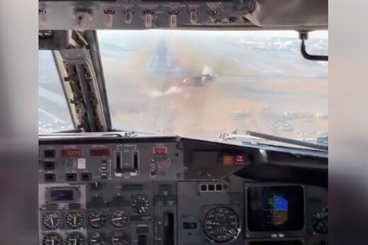 (ویدئو) لحظه ترسناک برخورد یک پرنده با پنجره کابین خلبان هواپیما