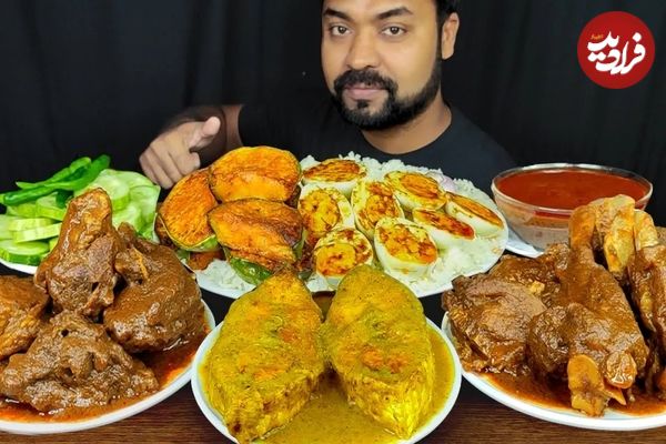 (ویدئو) غذا خوردن با صدا؛ خوردن 2 کیلوگرم چلو ماهی و چلو گوشت توسط جوان مشهور بنگلادشی