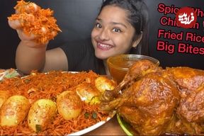 (ویدئو) غذا خوردن با صدا به سبک دختر جوان هندی؛ 3 کیلو چلو مرغ و تخم مرغ