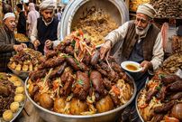 ببینید؛ غذای خیابانی در افغانستان؛ پخت 350 کیلو قابلی پلو، غذای محبوب افغان ها در کابل