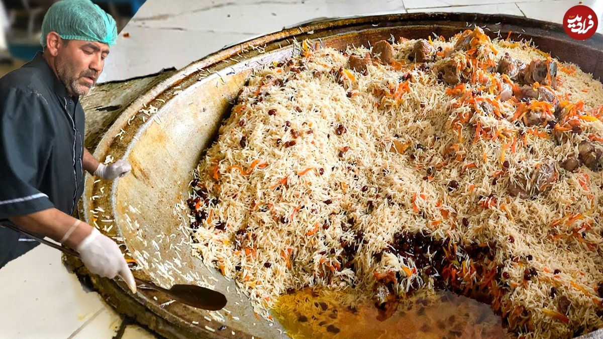 ببینید؛ غذای خیابانی در افغانستان؛ پخت 100 کیلو قابلی پلو با گوشت در کابل
