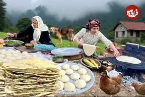 ببینید| غذای روستایی در ایران؛ پخت نان تازه و کوفته با مرغ