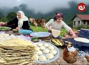 ببینید| غذای روستایی در ایران؛ پخت نان تازه و کوفته با مرغ