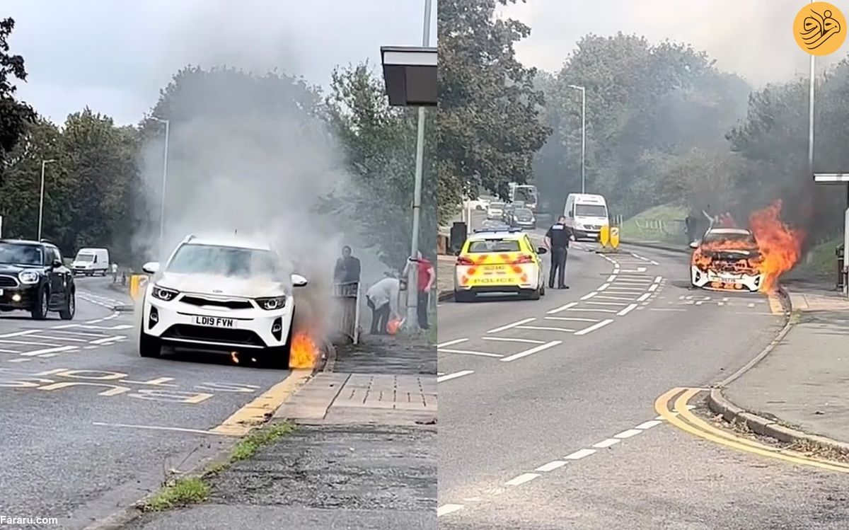 (ویدئو) خودروی کیا استونیک در حال حرکت در جاده آتش گرفت!
