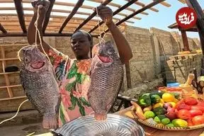 ببینید| غذای روستایی در کنیا؛ کباب ماهی در برگ موز روی آتش