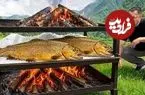 ببینید| غذای روستایی در آذربایجان؛ صید ماهی قزل آلا و کباب کردن آن در نمک