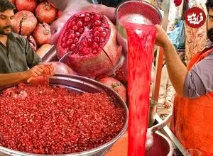 ببینید| غذای خیابانی در پاکستان؛ هنر دیدنی فروشنده خیابانی در تهیه آب انار در کراچی