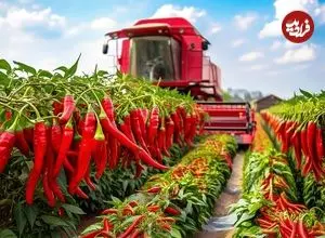 ببینید| چگونه آمریکایی ها صدها تن فلفل قرمز را برداشت و فرآوری می کنند؟