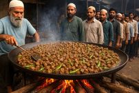 ببینید| غذای خیابانی در پاکستان؛ پخت یک غذای محبوب با جگر در پیشاور