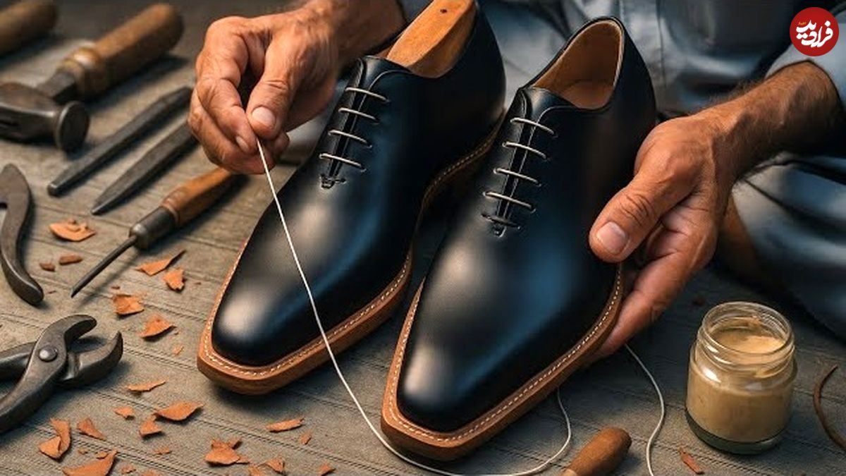 ببینید؛ فرآیند دوخت یک جفت کفش مردانه با روش گودیر توسط کفاش پاکستانی