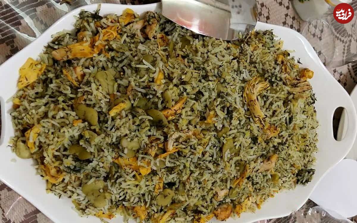 طرز تهیه باقالی پلو با مرغ ریش ریش