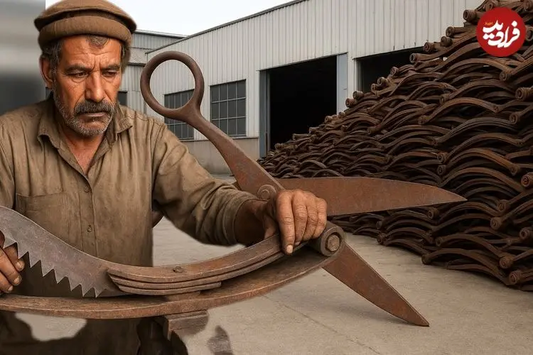 ببینید| مراحل تولید قیچی آهن‌بر از طریق بازیافت فنرهای قدیمی خودرو در پاکستان