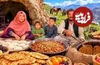 ببینید| غذای روستایی در ایران؛ پخت حلوا قندی و نان سنتی توسط زوج مسن افغان
