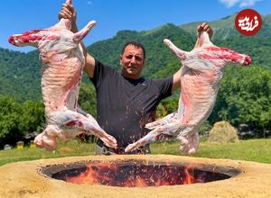 ببینید| غذای روستایی در آذربایجان؛ کباب کردن بره در تنور گِلی