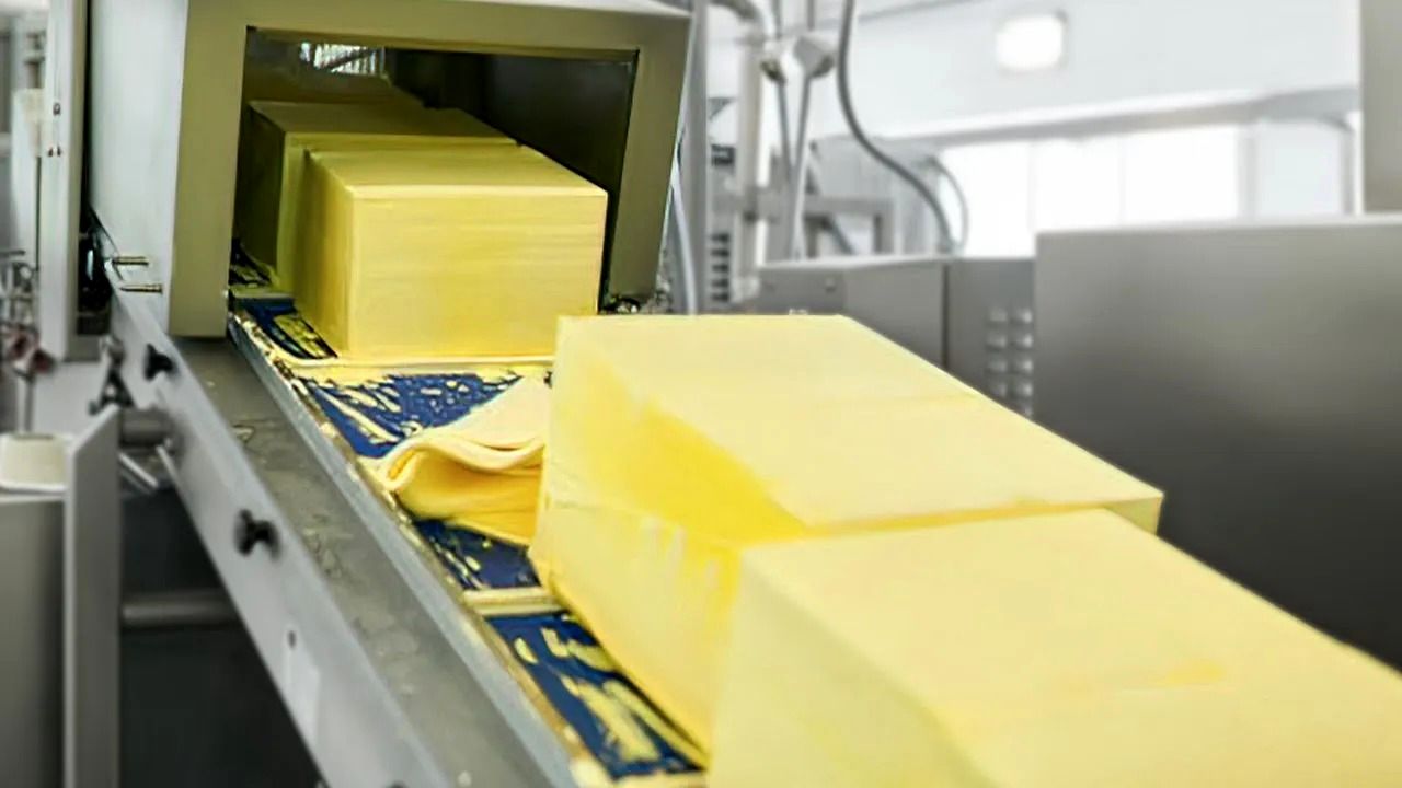 (ویدئو) فرآیند «کره» گرفتن از هزاران تن شیر و بسته بندی آن در کارخانه