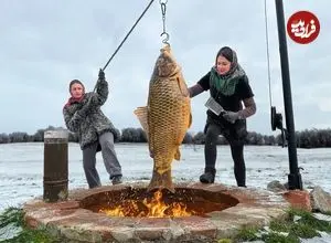 ببینید| غذای روستایی در اوکراین؛ پخت ماهی خاویاری 25 کیلوگرمی شکم پر در تنور