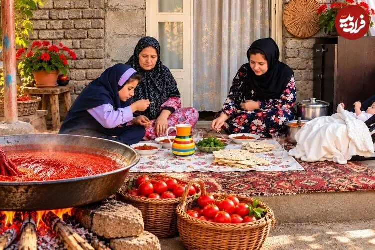 ببینید| غذای روستایی در ایران؛ مراحل دیدنی تهیه سس گوجه فرنگی سنتی