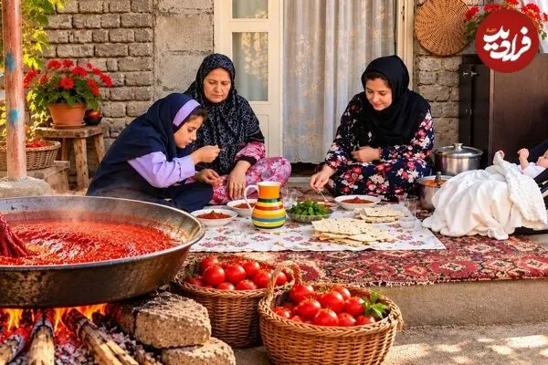 ببینید| غذای روستایی در ایران؛ مراحل دیدنی تهیه سس گوجه فرنگی سنتی