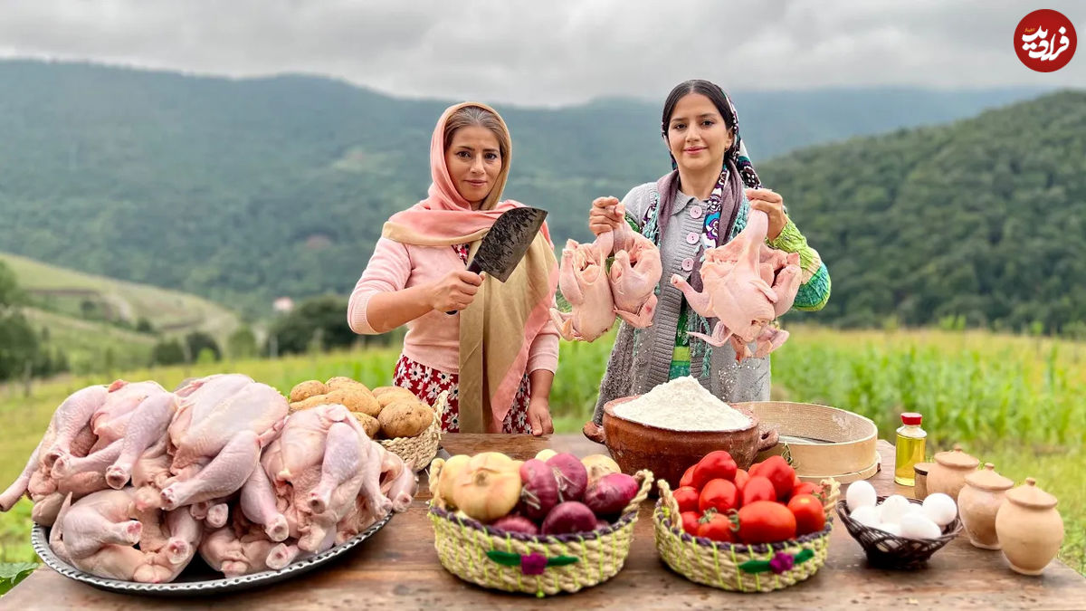 (ویدئو) پخت مرغ تنوری و نان سنتی به روش بانوان روستایی آستارایی