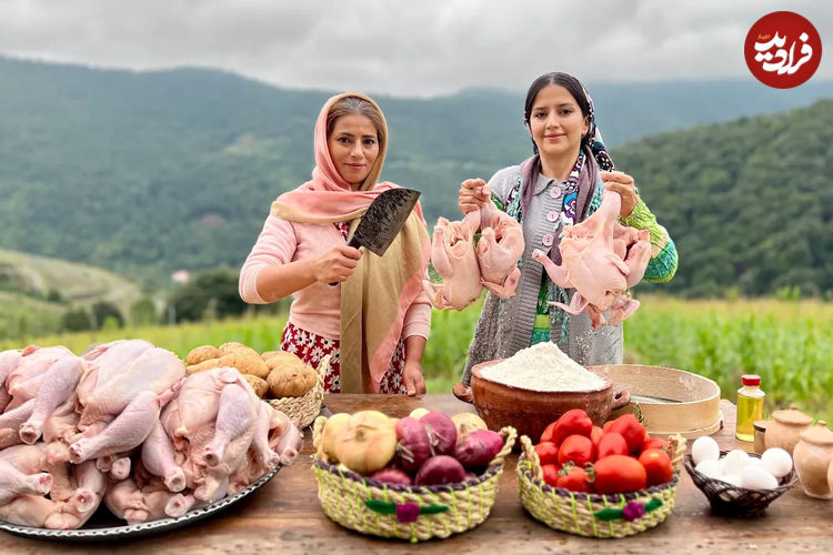 (ویدئو) پخت مرغ تنوری و نان سنتی به روش بانوان روستایی آستارایی