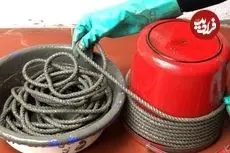 ببنیید| با سیمان و طناب، خیلی راحت این گلدان زیبا را درست کنید