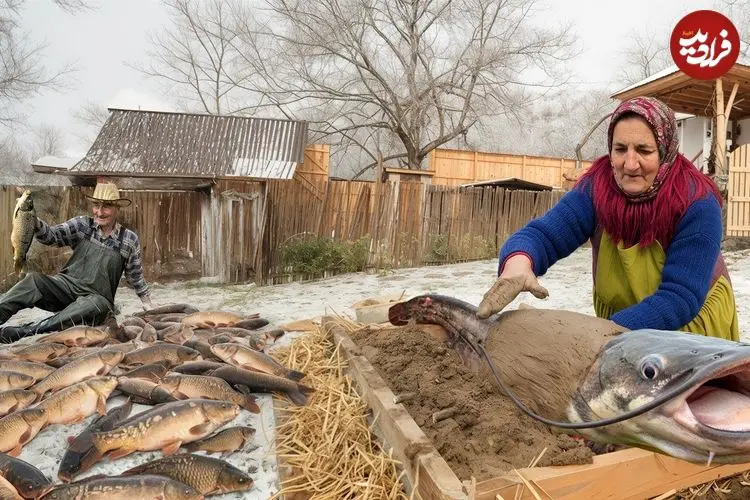 ببینید| غذای روستایی در آذربایجان؛ کباب گربه ماهی شکم پر در تنور
