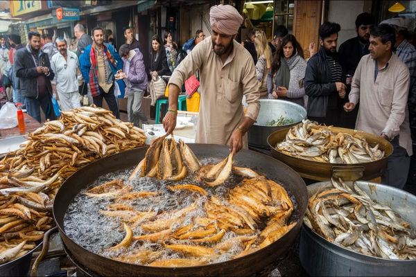 (ویدئو) غذای خیابانی در پاکستان؛ پخت ماهی سوخاری با ادویه در اسلام آباد