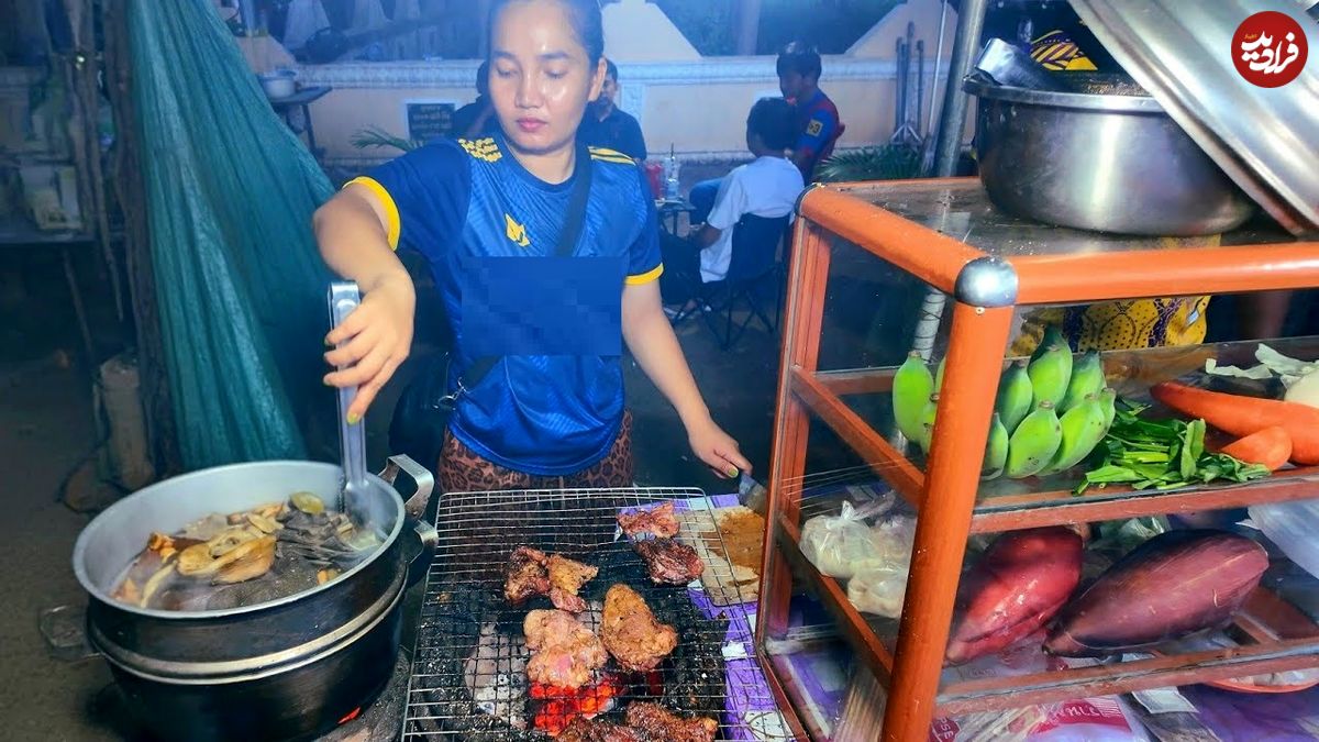 ببینید؛ غذای خیابانی در کامبوج؛ تهیه یک غذای سنتی با گوشت گاو در پنوم پن