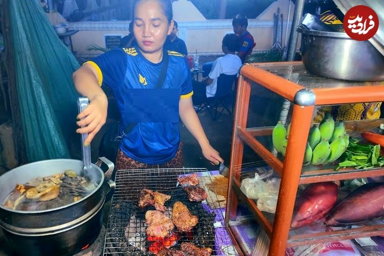 ببینید؛ غذای خیابانی در کامبوج؛ تهیه یک غذای سنتی با گوشت گاو در پنوم پن