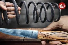 ببینید| مراحل ساخت یک چاقوی تیز با استفاده از فنر قدیمی و زنگ زده