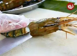 ببینید| غذای خیابانی در تایلند؛ پخت خوراک کاری با شاه میگو در بانکوک