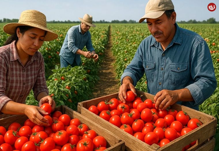 ببینید| مراحل تماشایی برداشت و فرآوری صدها تن گوجه فرنگی در کالیفرنیا