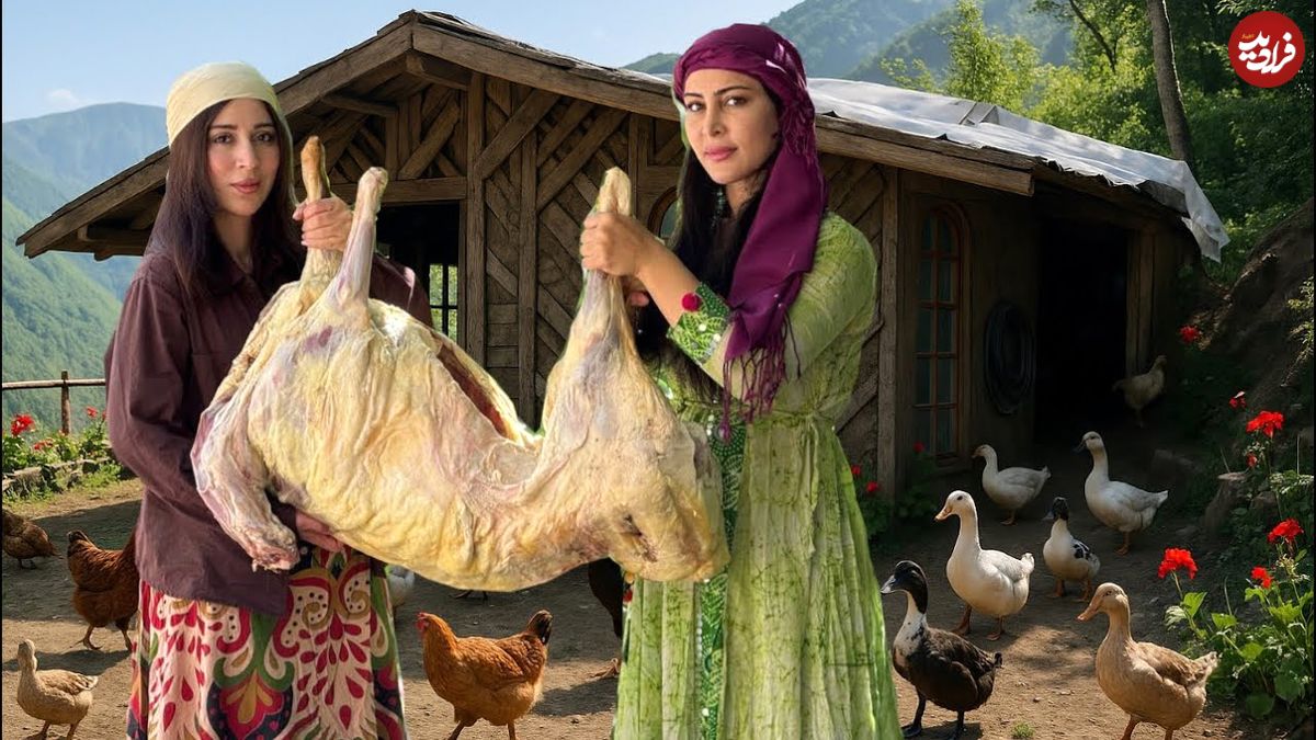 ببینید؛ غذای روستایی در گیلان؛ پخت چلوگوشت با گوشت گوسفند در طبیعت