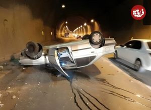 ببینید؛ لحظه هولناک واژگونی پژو پارس در تونل کوهسار شیراز