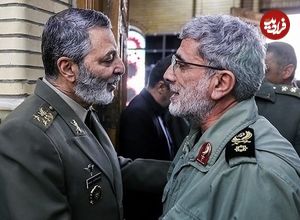 عکس؛ سفر به تاریخ؛ «امیر موسوی، سردار سلامی و سردار قاآنی» در تشییع اسماعیل هنیه؛ سال 1403