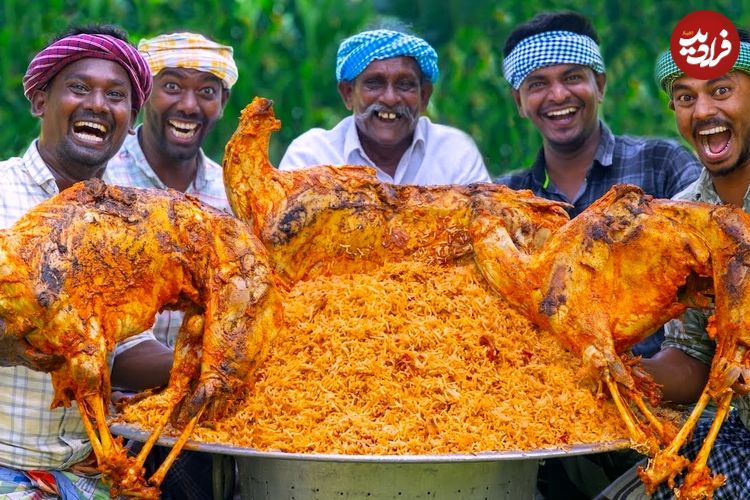 ببینید؛ غذای روستایی در هند؛ پخت بریانی با 3 بز کامل